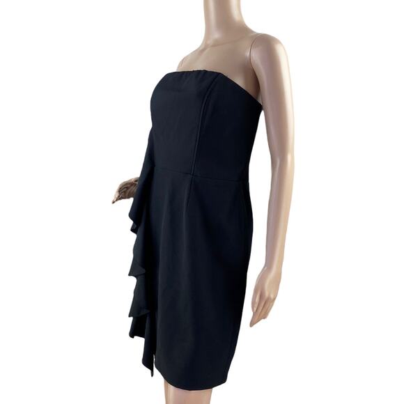 New Jay Godfrey Women's Black Ruffled Strapless Sheath Cocktail Dress Size 10 - Picture 3 of 5